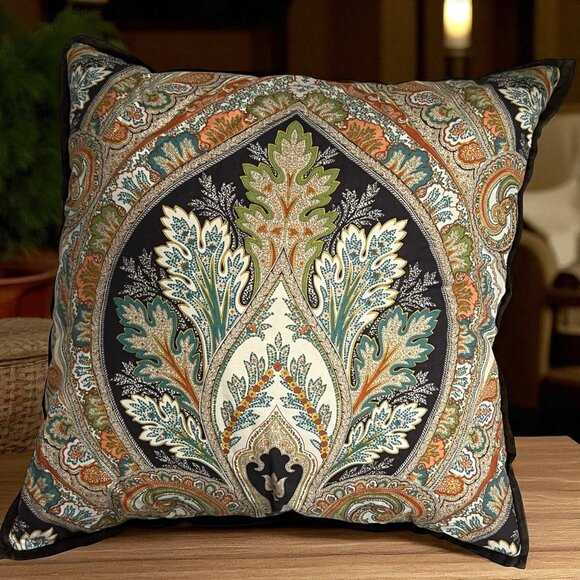 Pottery Barn Brown Velvet Paisley Down Filled Throw Pillow - Picture 1 of 7